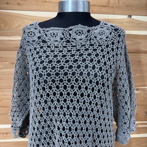 Crochet Cover Up Tunic Top Knit Pullover Sweater Dress Gray size Medium/Large - Picture 5 of 7